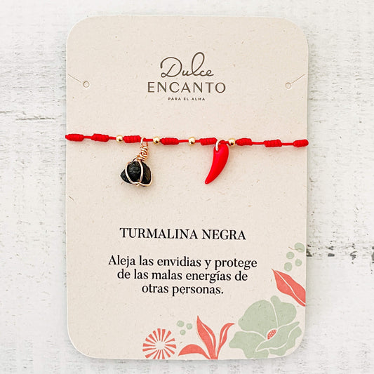 Tobillera Turmalina Negra Hilo Rojo