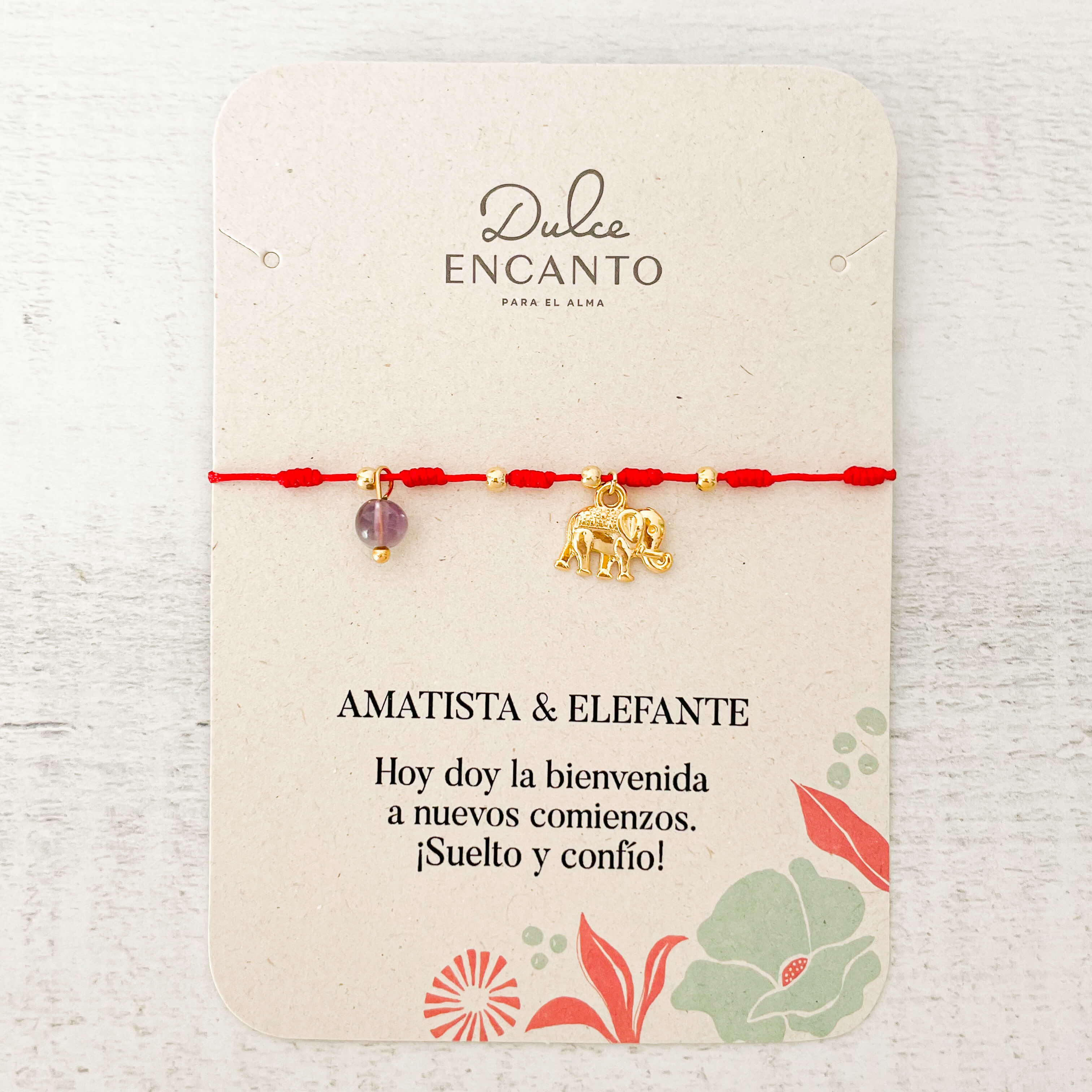 Tobillera Amatista Elefante Hilo Rojo