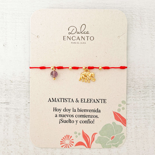 Tobillera Amatista Elefante Hilo Rojo