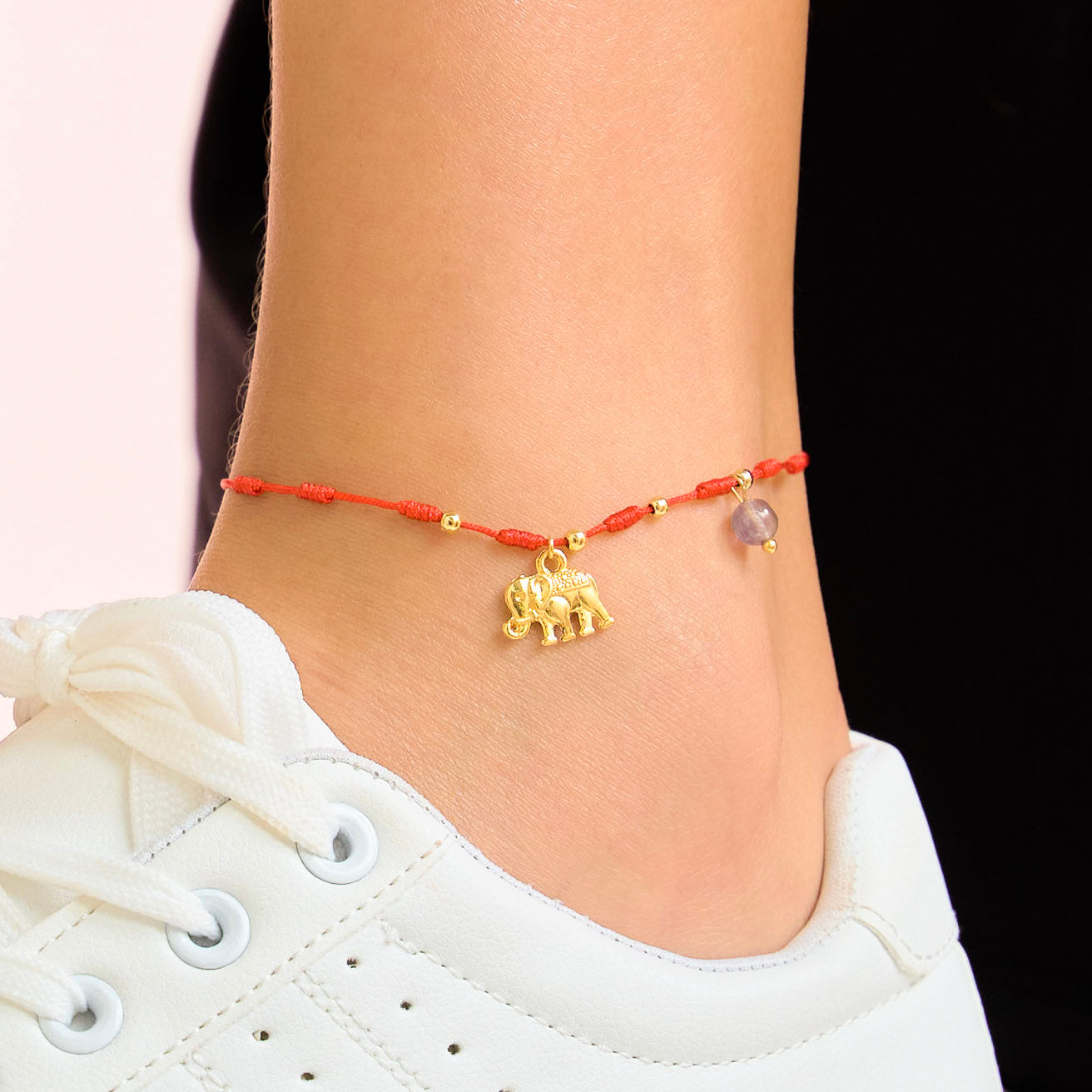 Tobillera Amatista Elefante Hilo Rojo