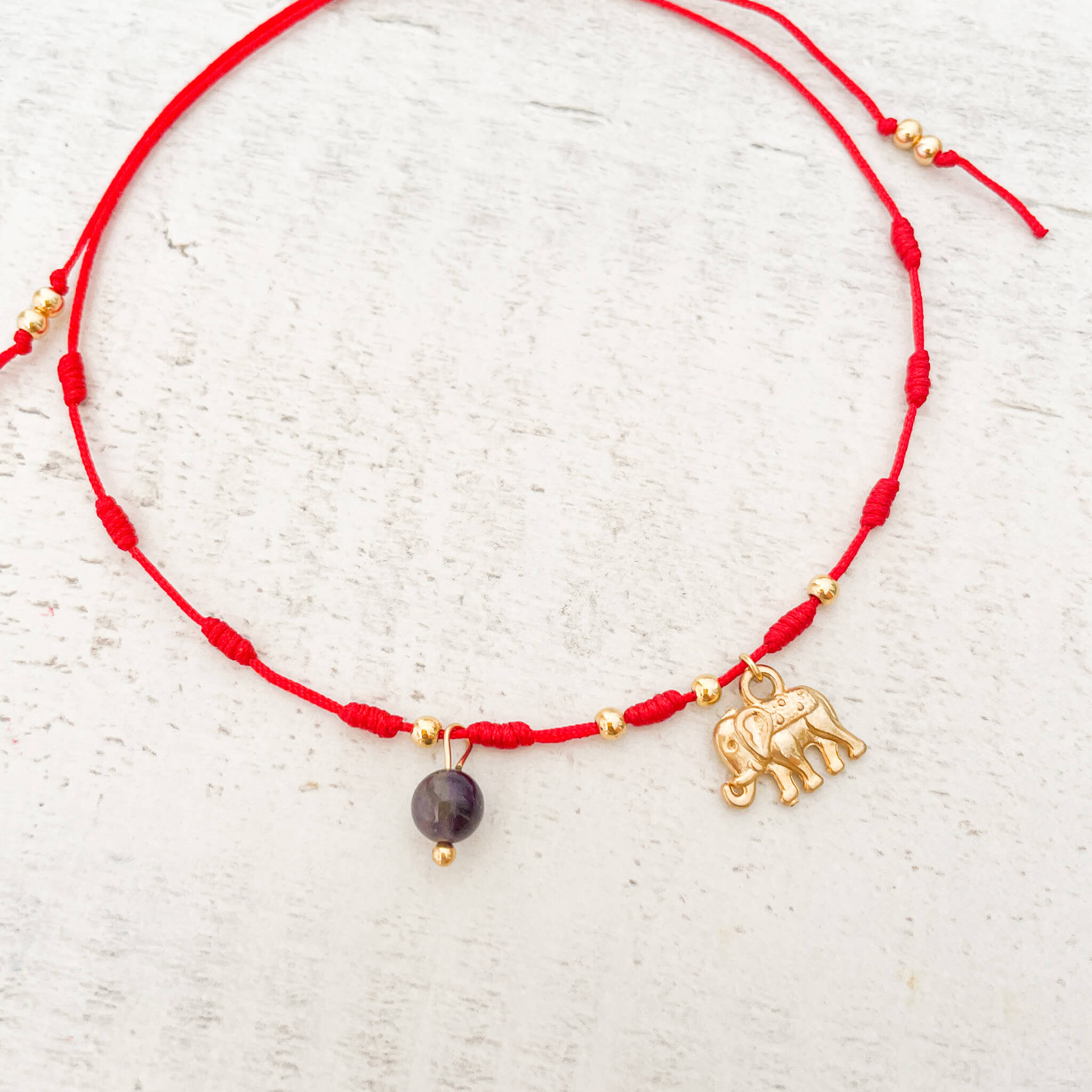 Tobillera Amatista Elefante Hilo Rojo