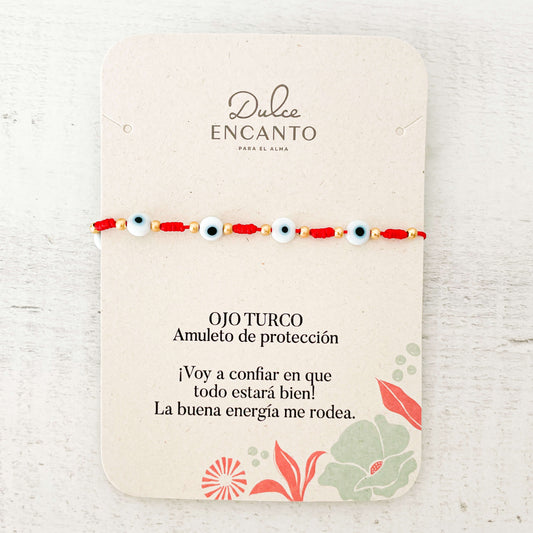 Tobillera Ojo Turco Cuentas Hilo Rojo
