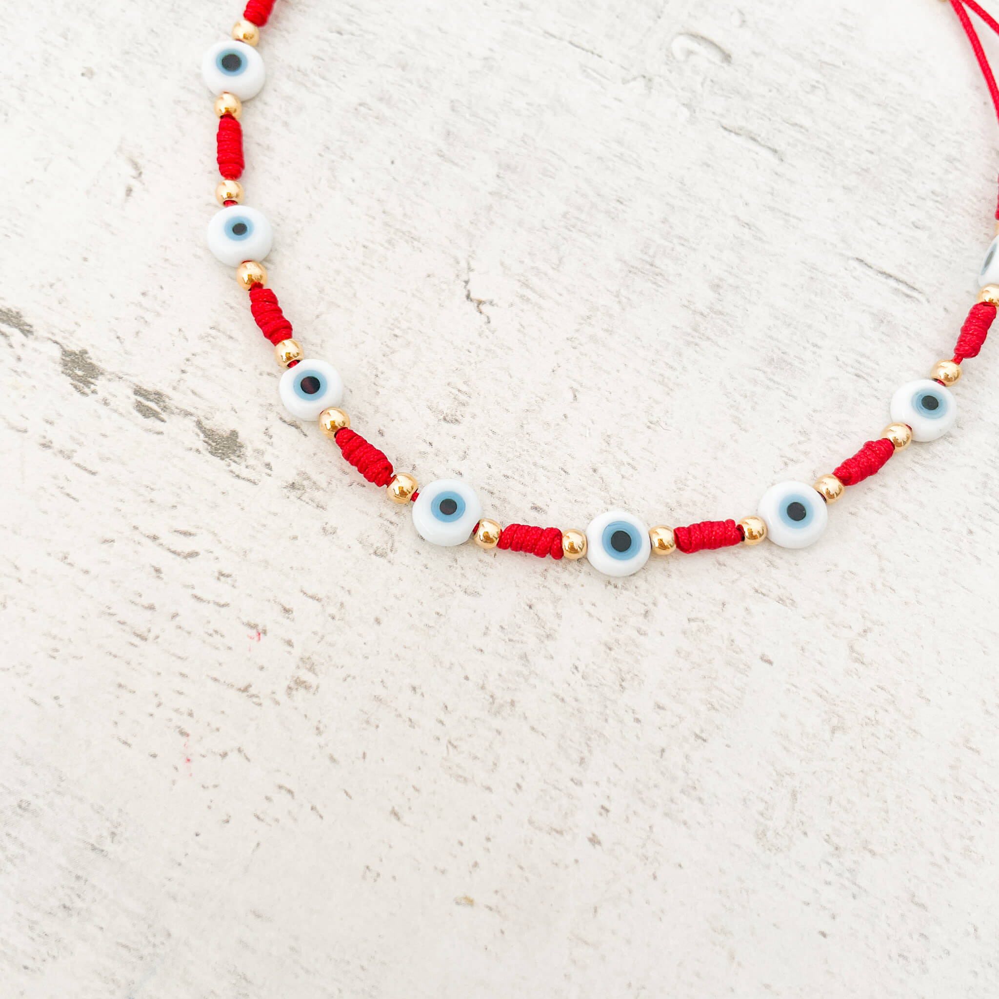 Tobillera Ojo Turco Cuentas Hilo Rojo