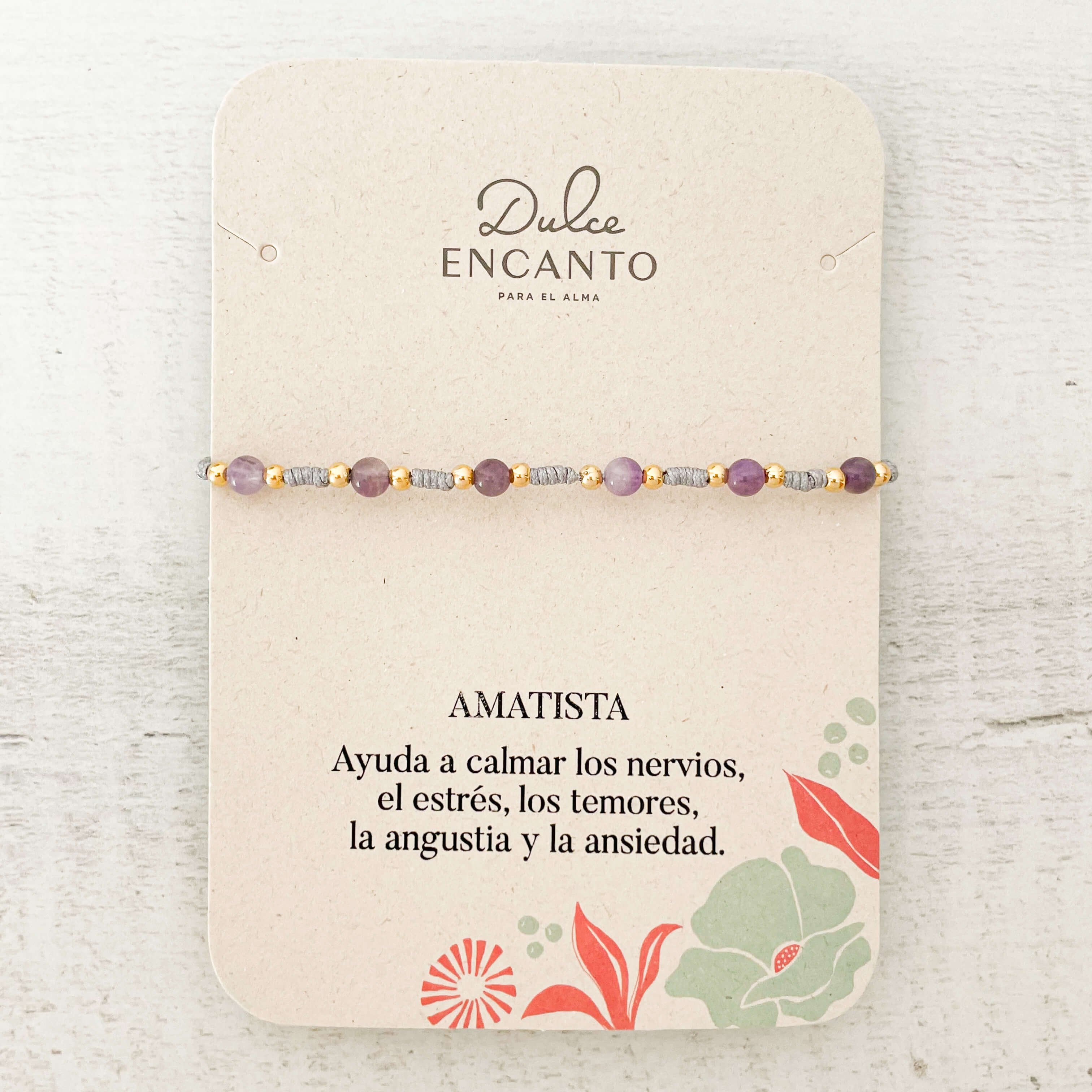 Tobillera Amatista Cuentas Hilo Gris