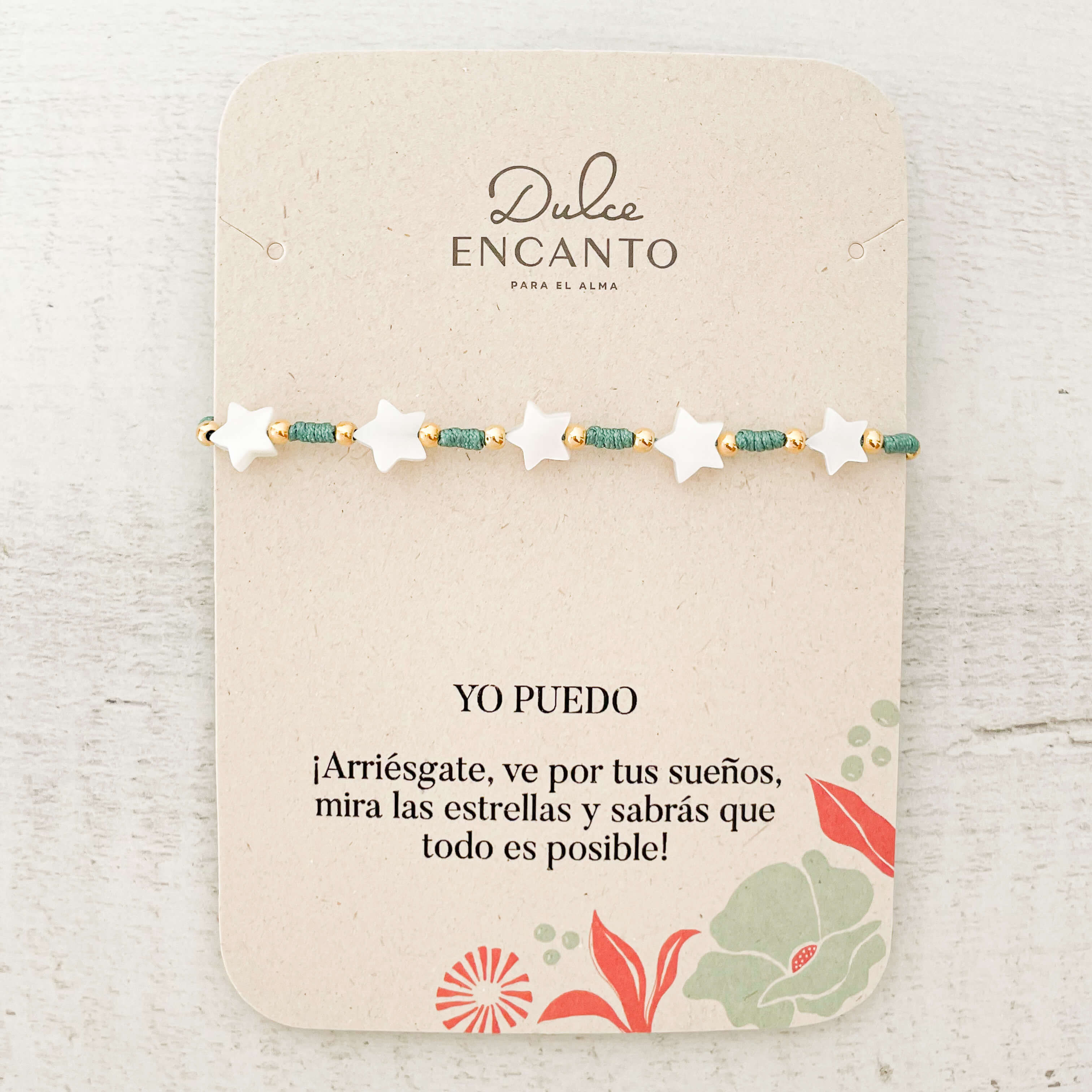 Tobillera Estrellas Nácar Cuentas Hilo Verde Dust