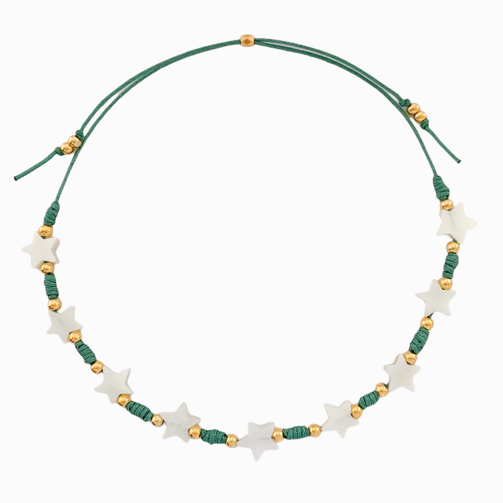 Tobillera Estrellas Nácar Cuentas Hilo Verde Dust