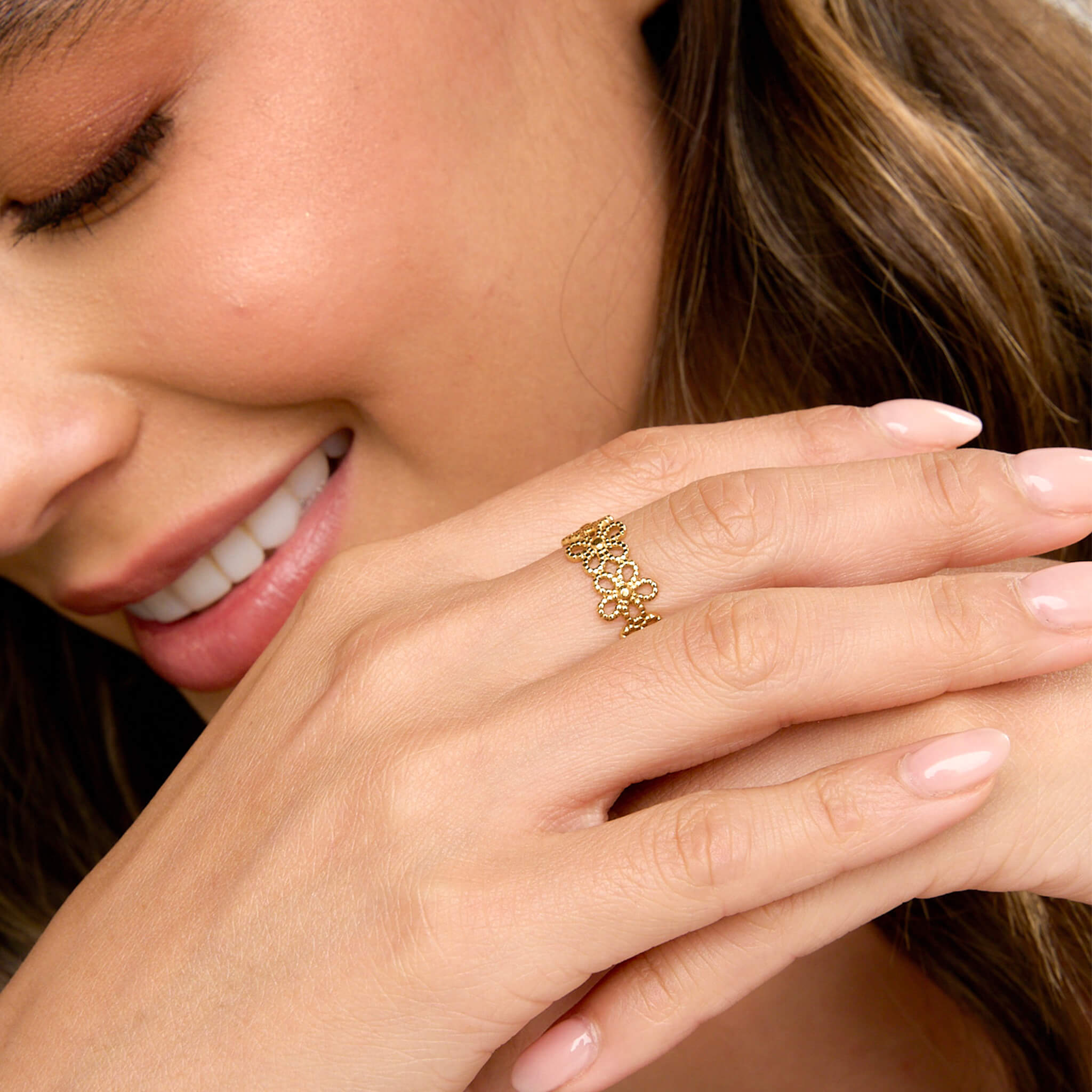 Anillo Flores Cerezo Puntos Abierto