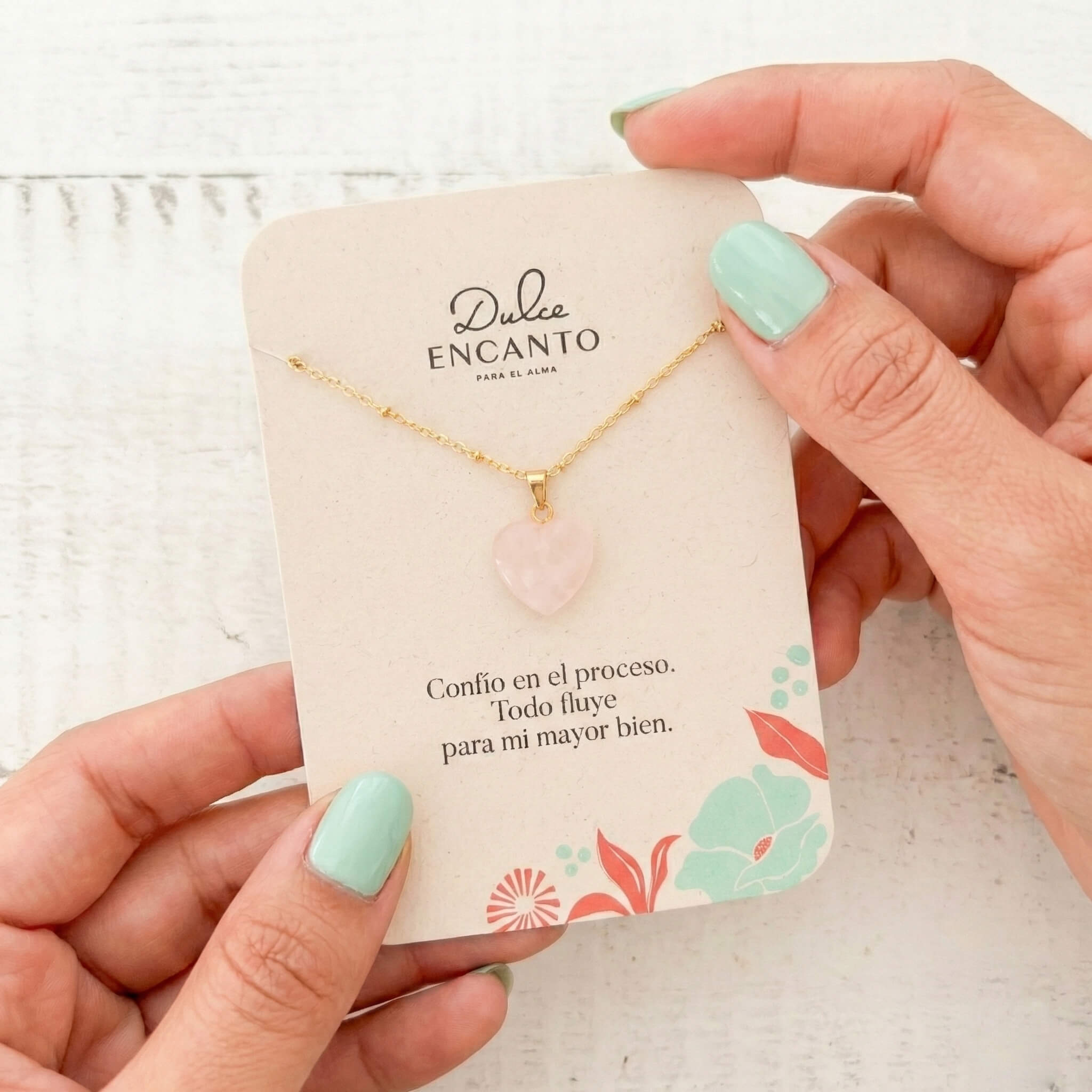 Cadena Cuarzo Rosado Corazón