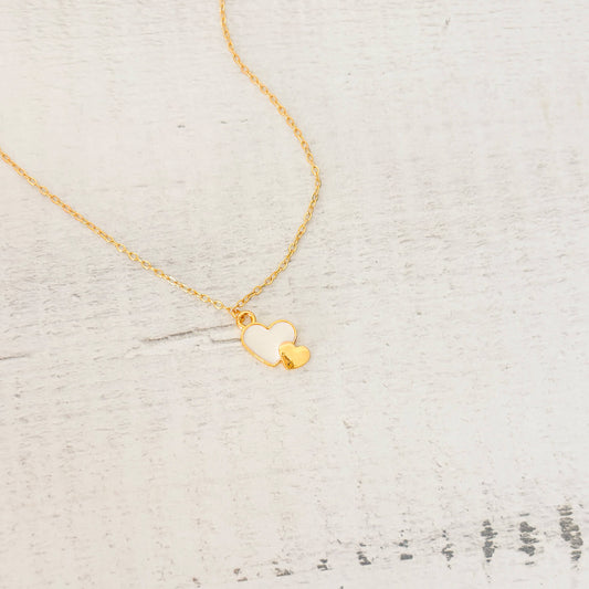 Cadena 2 Corazones Blanco-Dorado
