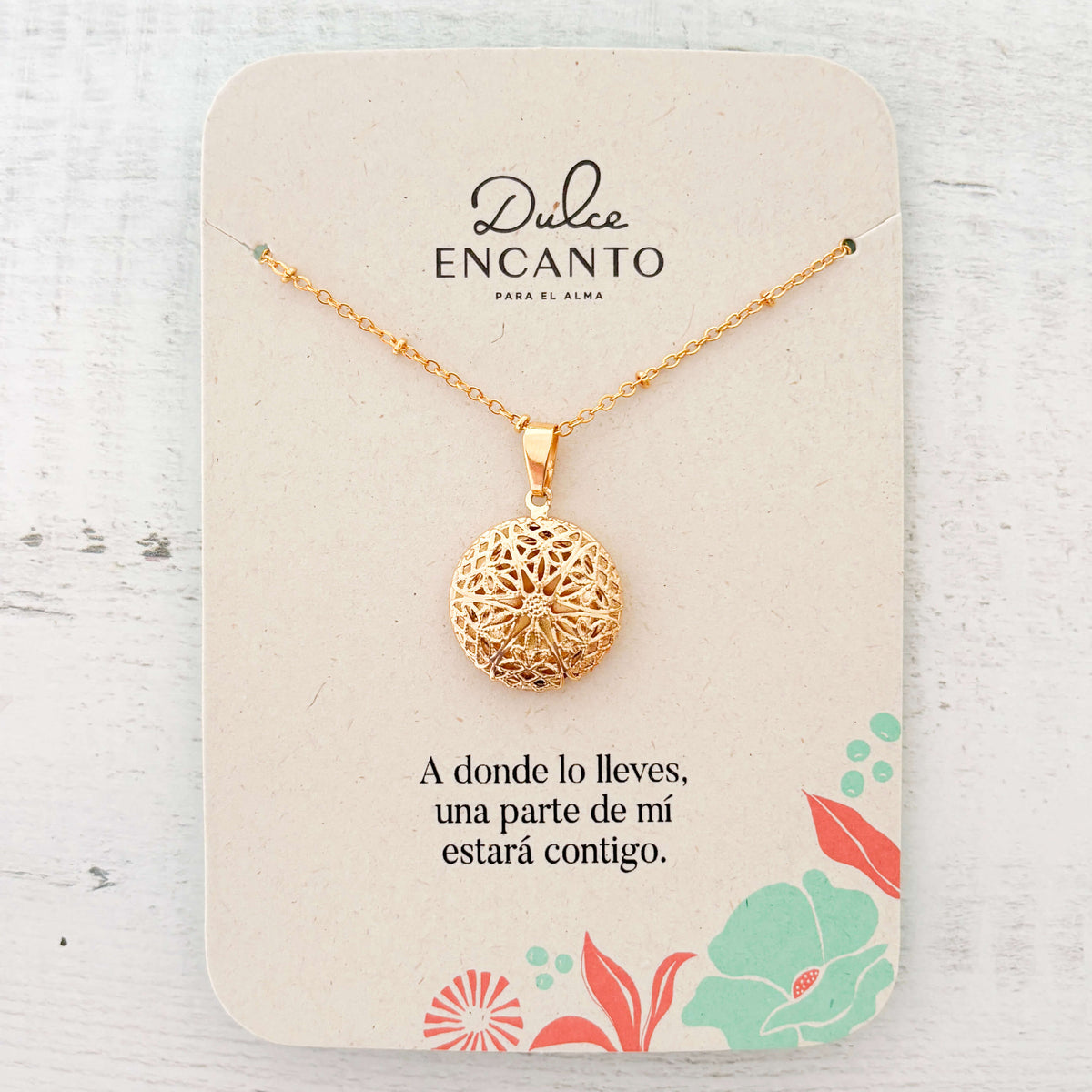 Cadena Relicario Redondo Mandala Filigrana