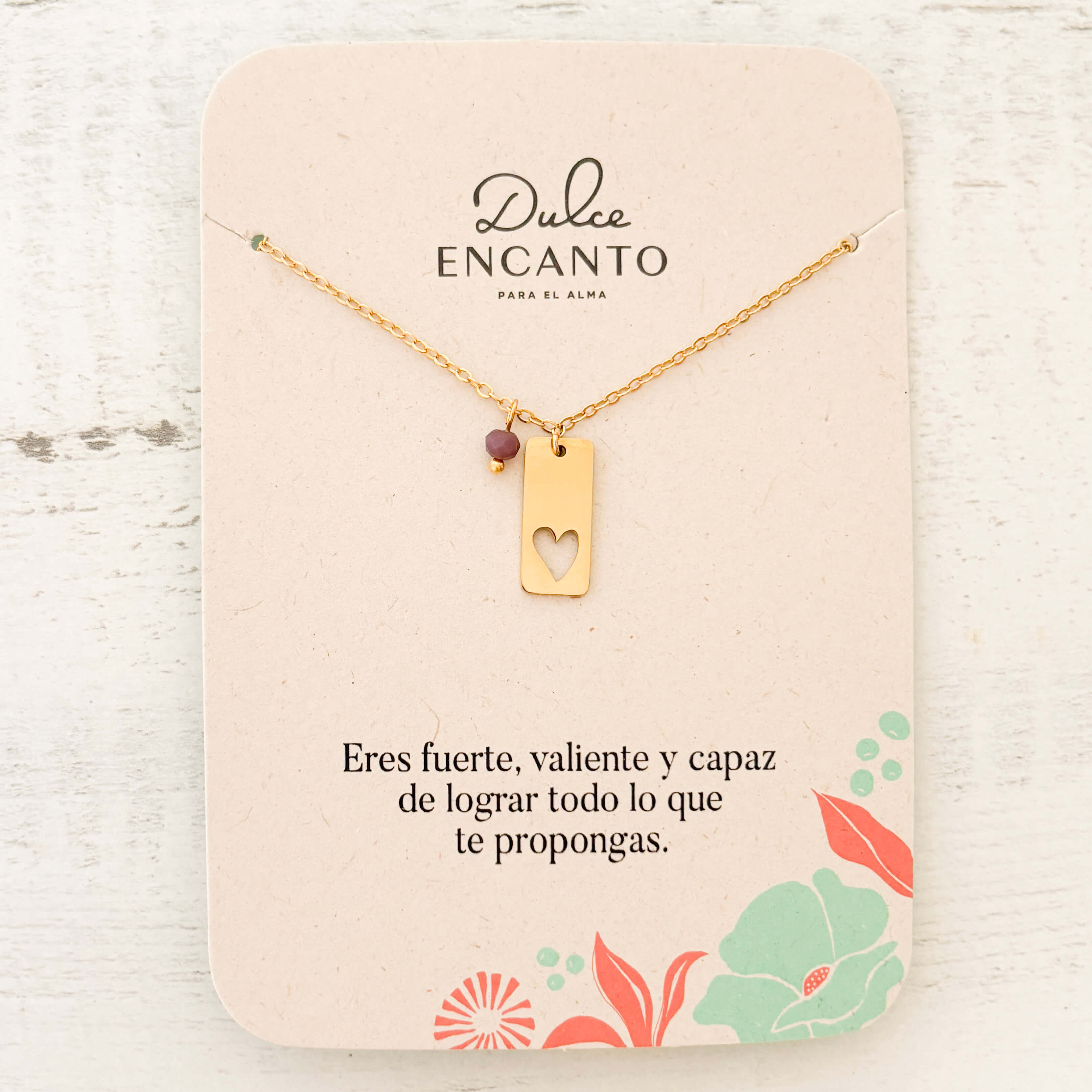 Cadena Placa Corazón Calado Con Murano Violeta