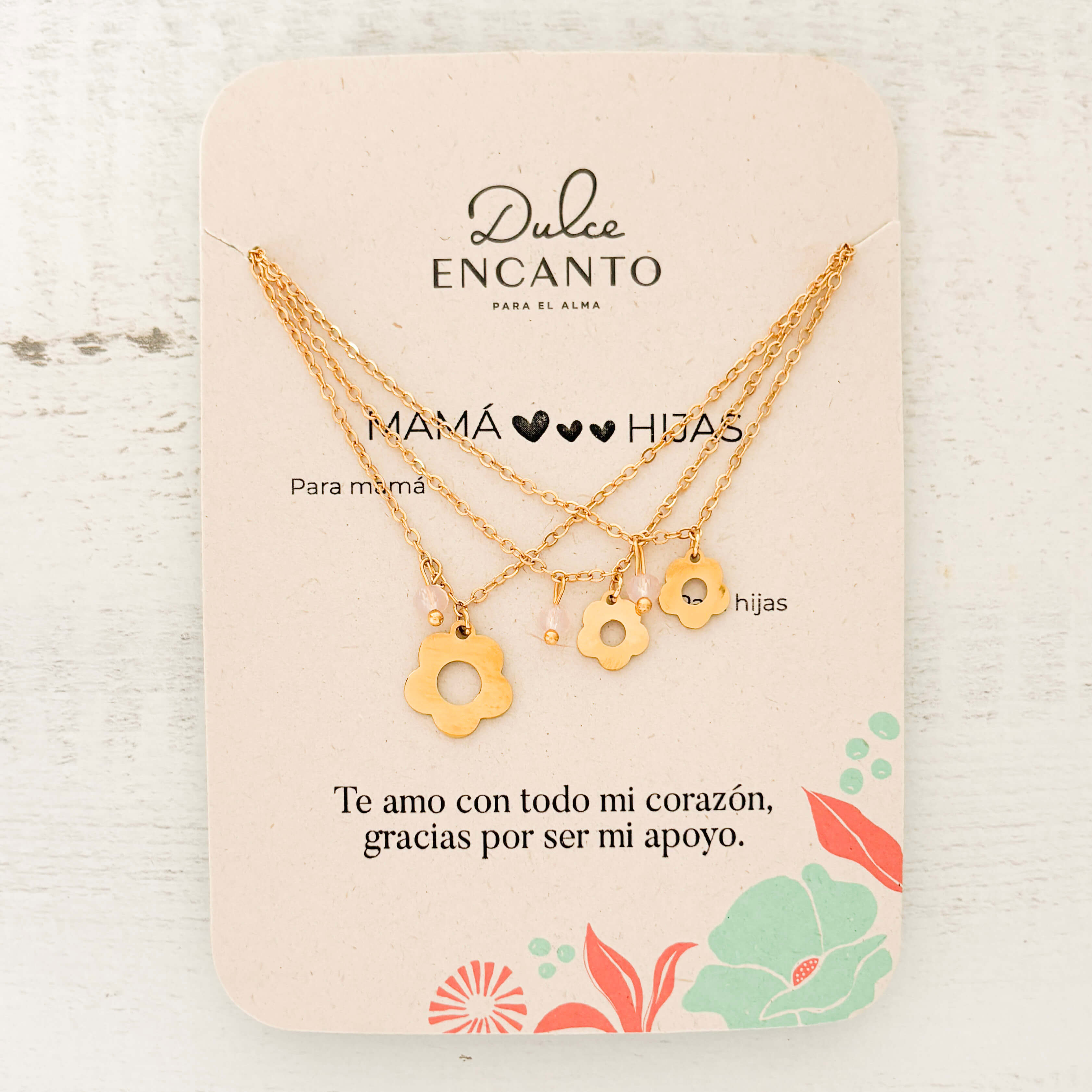 Cadenas Mamá e Hijas Flores Murano Rosado X3 Para Compartir