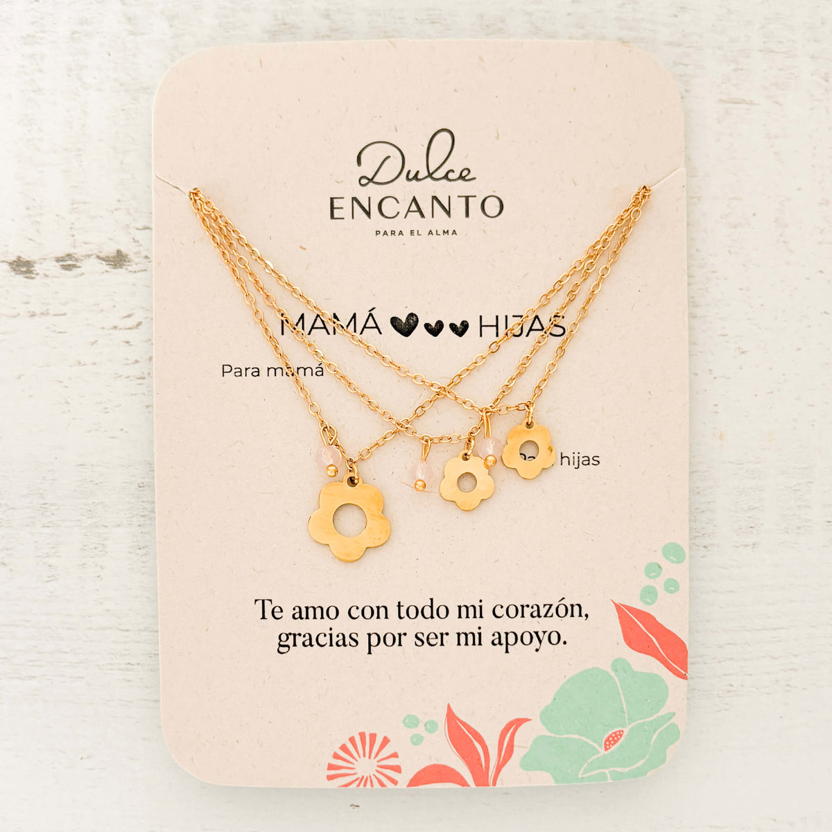 Cadenas Mamá e Hijas Flores Murano Rosado X3 Para Compartir
