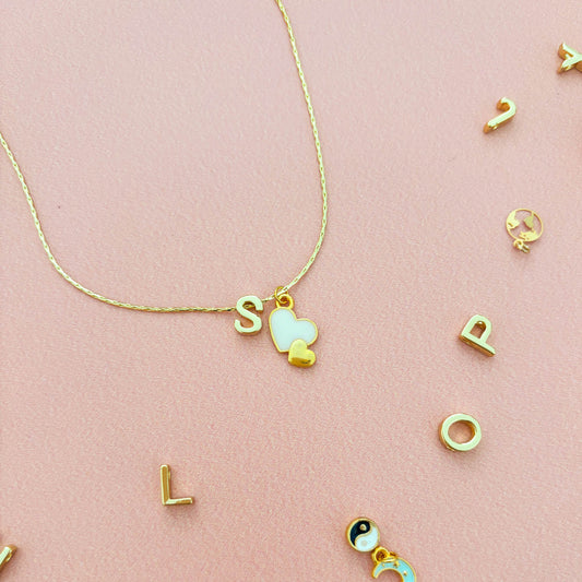 Dije Corazones Blanco Grande Dorado Pequeño