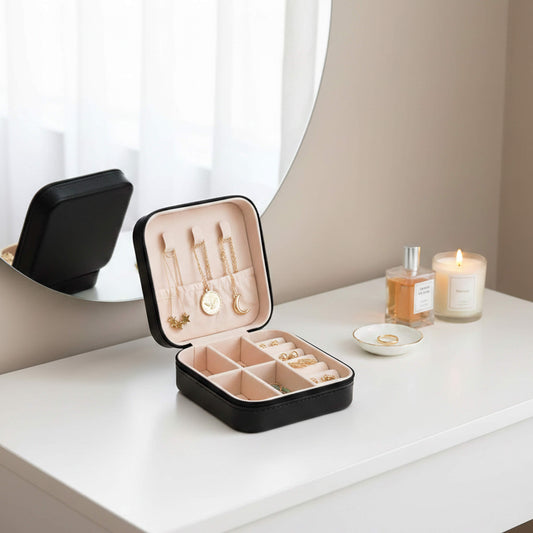 Joyero Organizador De Viaje Mini Negro Cuadrado