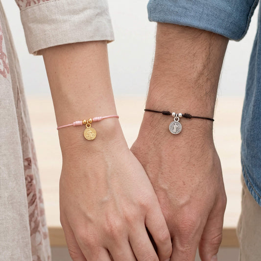 Pulsera Parejas San Benito Hilo Rosado Café