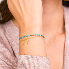 Pulsera Fe Virgencita Cruz Cadena Trenza Verde