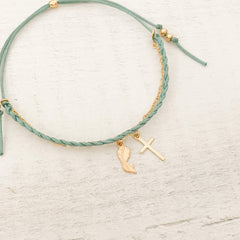 Pulsera Fe Virgencita Cruz Cadena Trenza Verde
