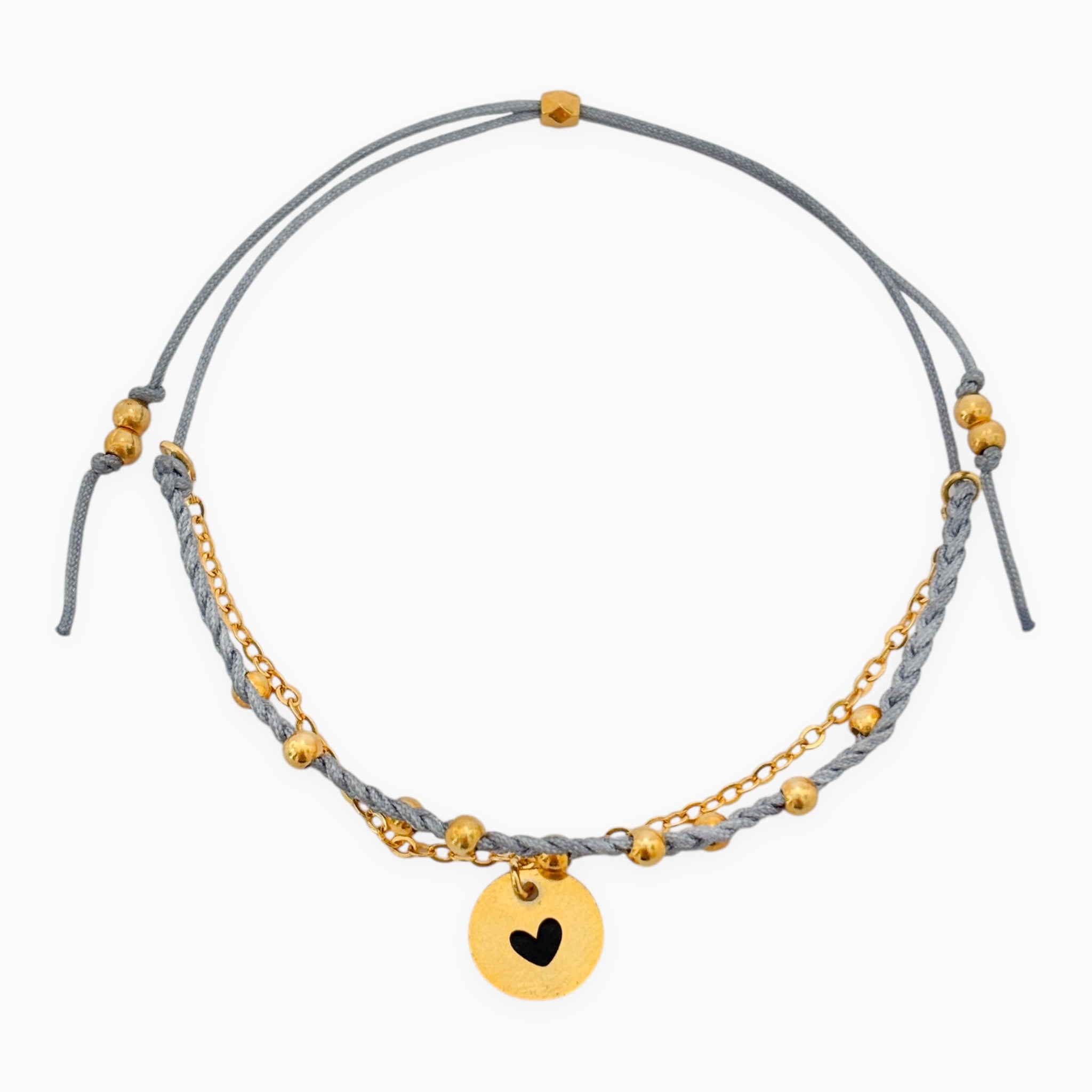 Pulsera Trenza Cadena Corazón Hilo Gris Con Significado