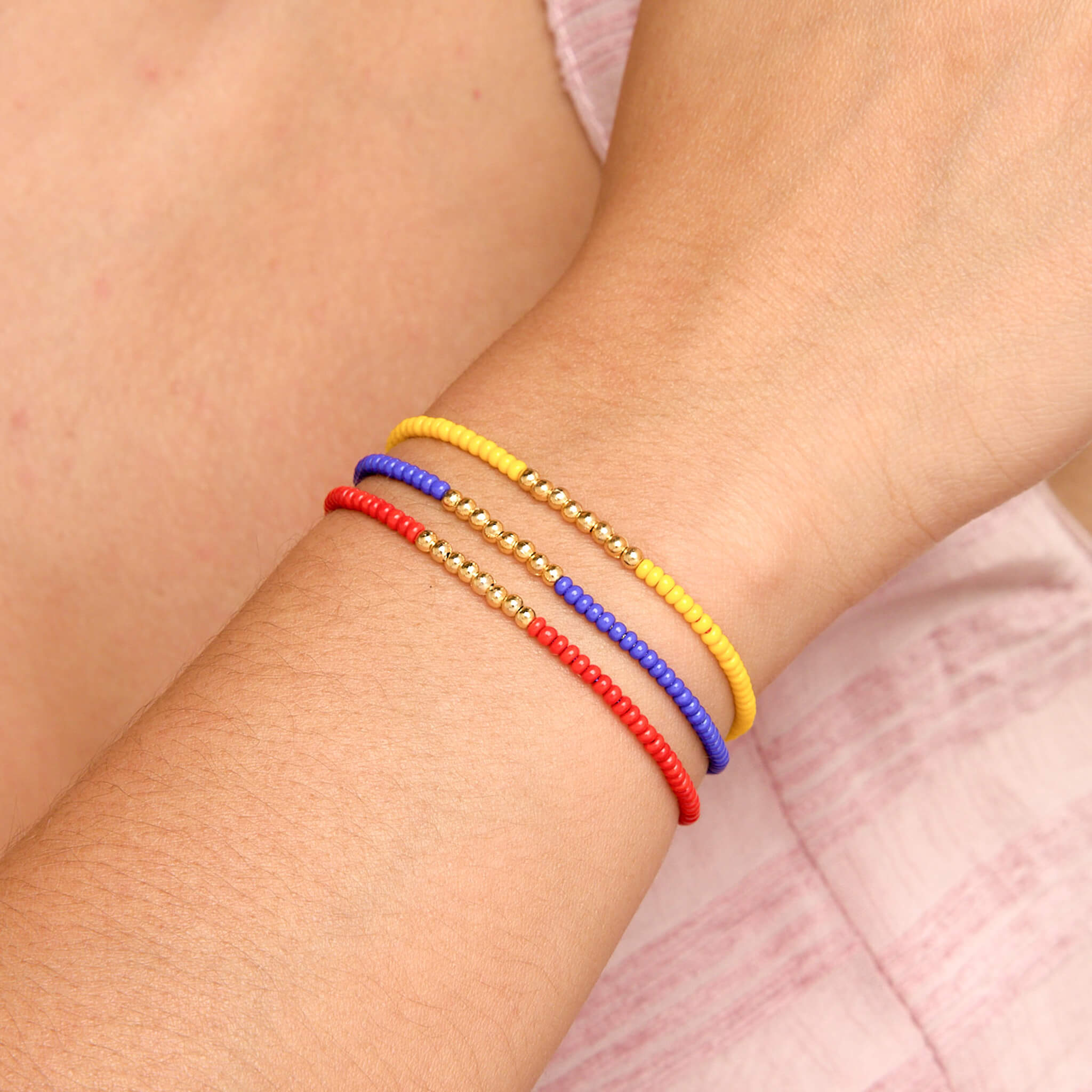 Set de 3 Pulseras Colombia Balines Mostacilla