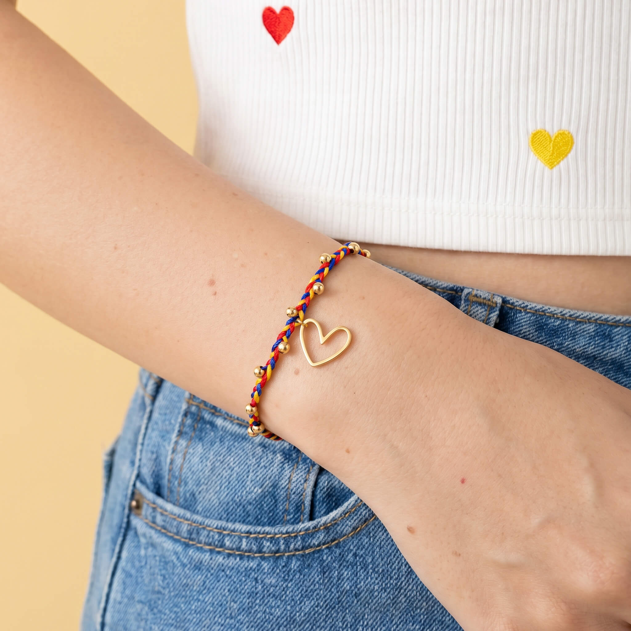 Pulsera Colombia Corazón Trenza Balines