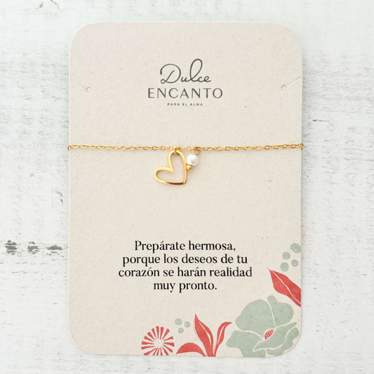 Pulsera Corazón Silueta Perla Broche Con Significado