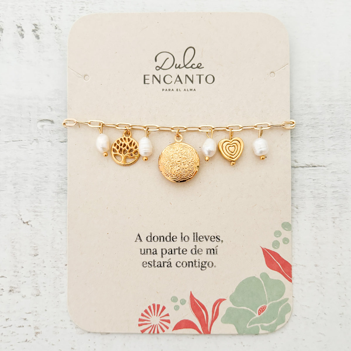 Pulsera Relicario Árbol Corazón Redondo Mandala Mini