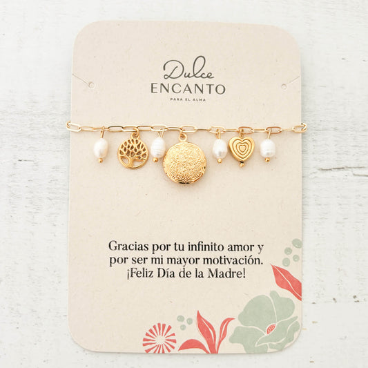 Pulsera Relicario Árbol Corazón Redondo Mandala Mini