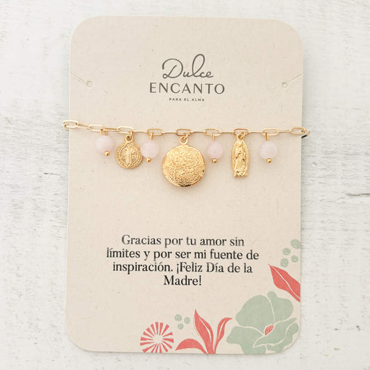 Pulsera Relicario San Benito Virgencita Redondo Mandala Mini