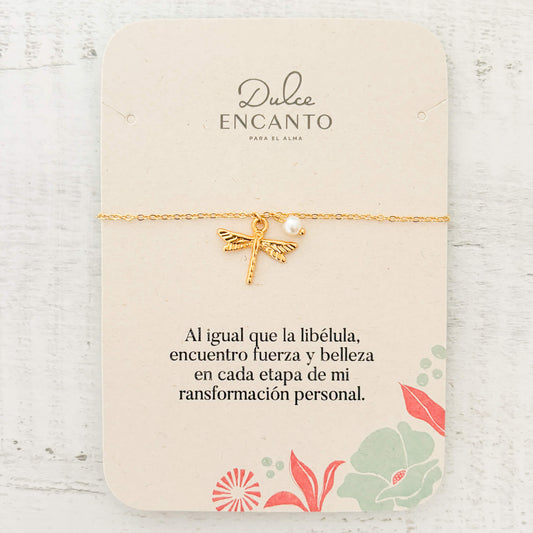 Pulsera Libélula Perla Broche Con Significado