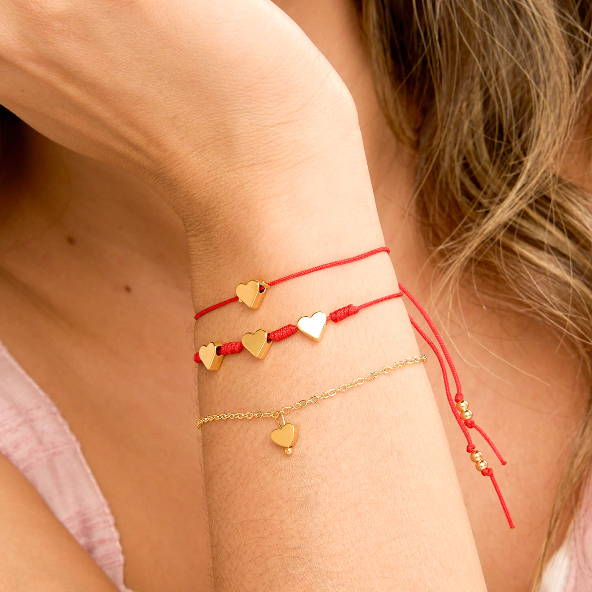 Pulseras Set de Corazones Hilo Rojo Con Significado