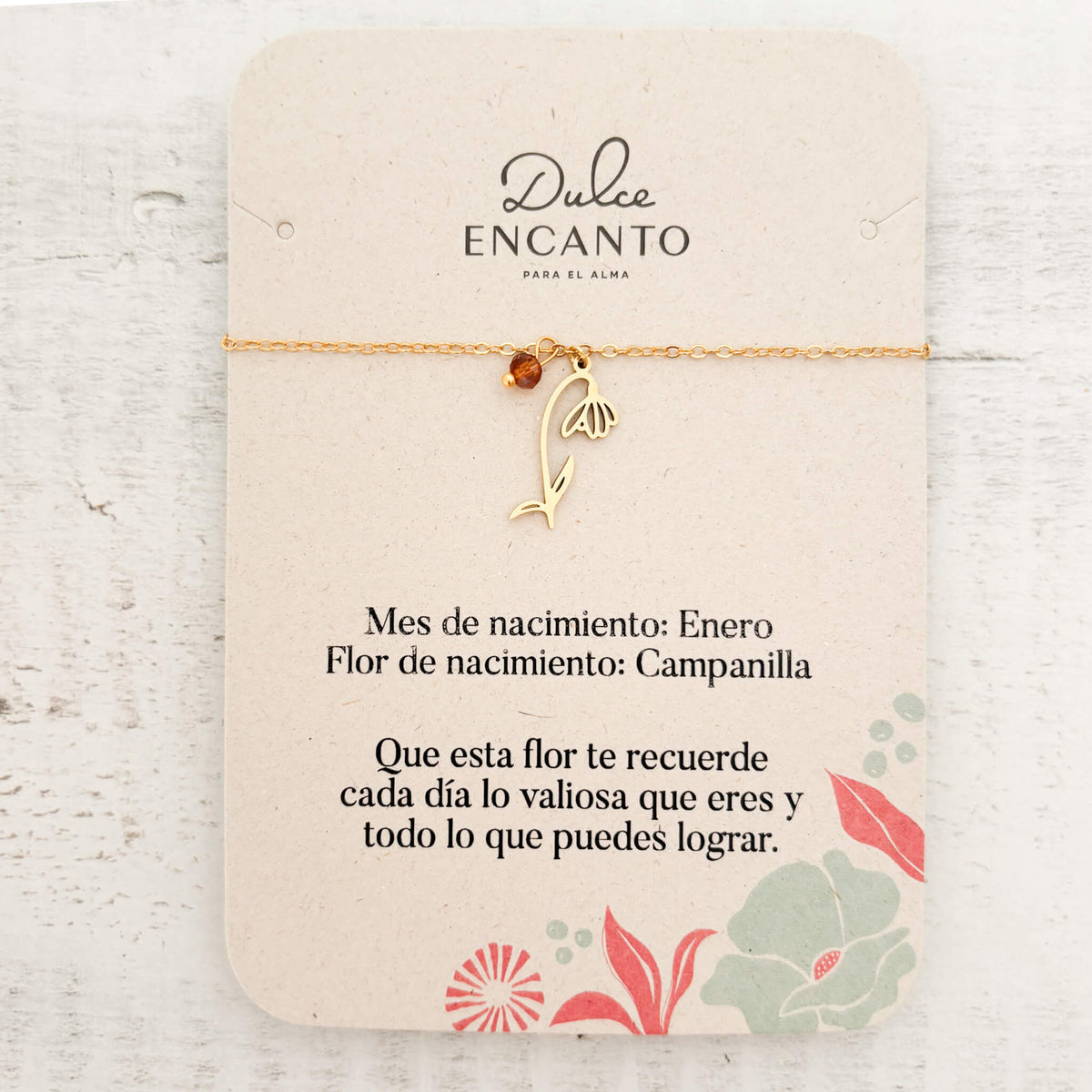 Pulsera Enero Flor Campanilla Blanca de Nacimiento