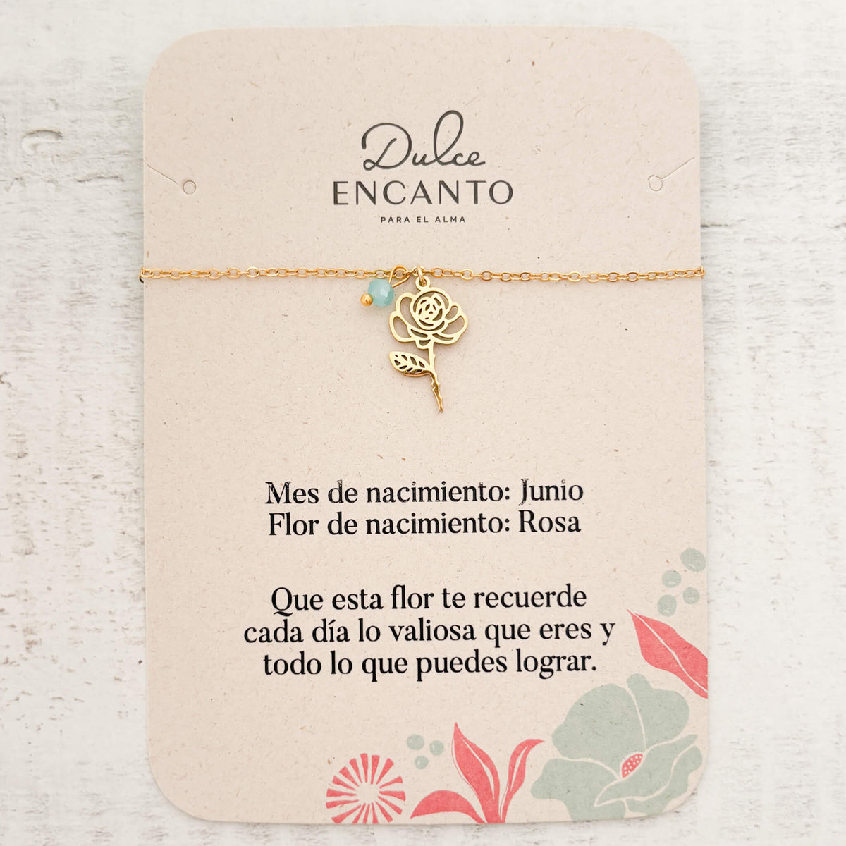 Pulsera Junio Flor Rosa de Nacimiento