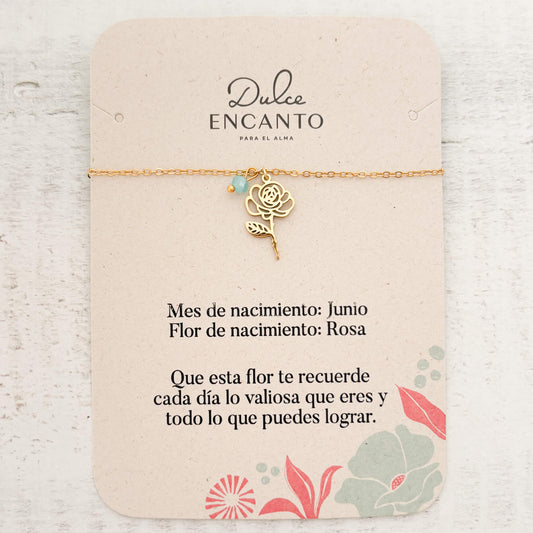 Pulsera Junio Flor Rosa de Nacimiento