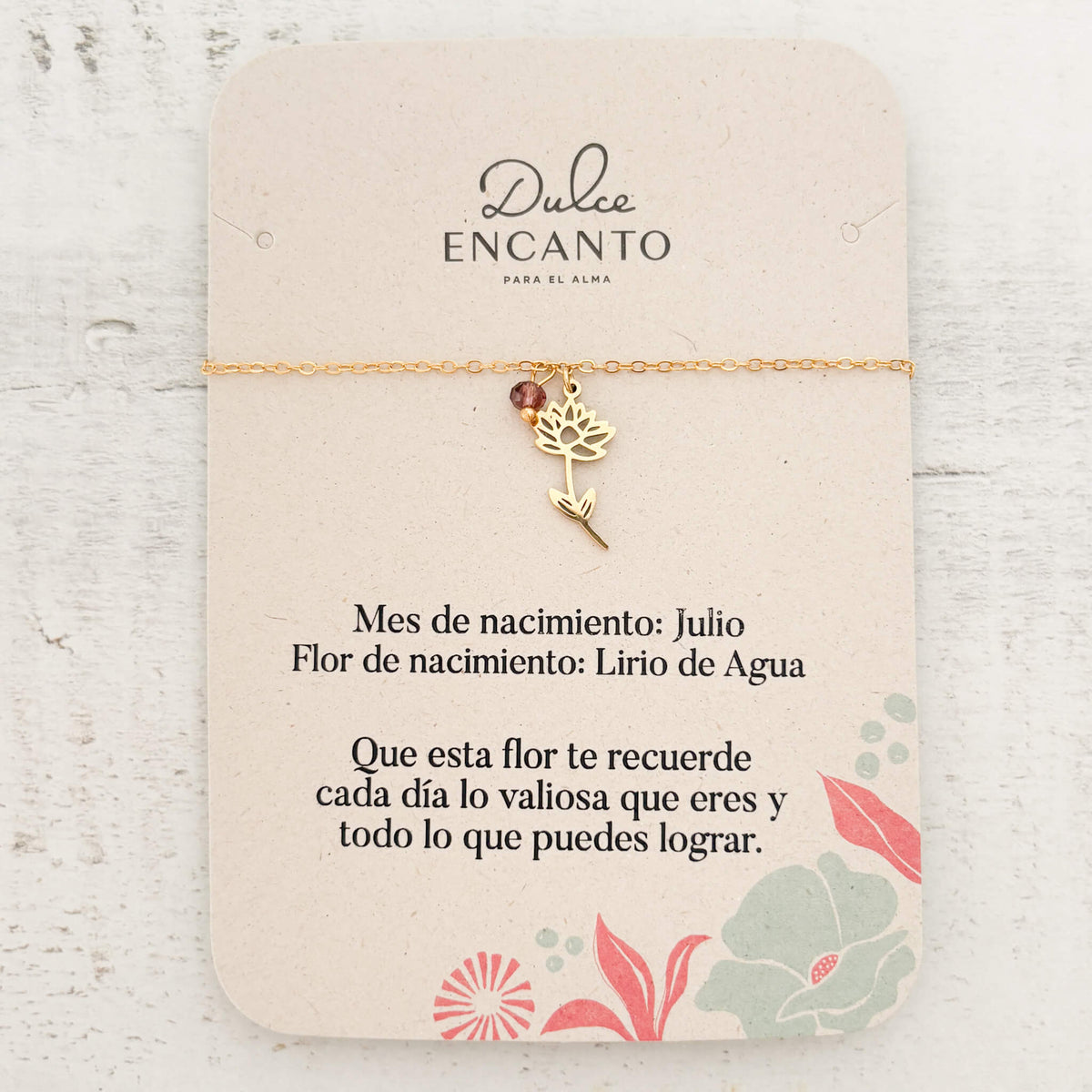 Pulsera Julio Flor Lirio de Agua de Nacimiento