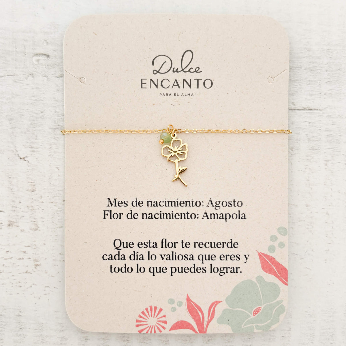 Pulsera Agosto Flor Amapola de Nacimiento