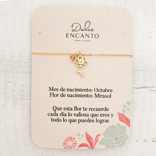 Pulsera Octubre Flor Mirasol de Nacimiento