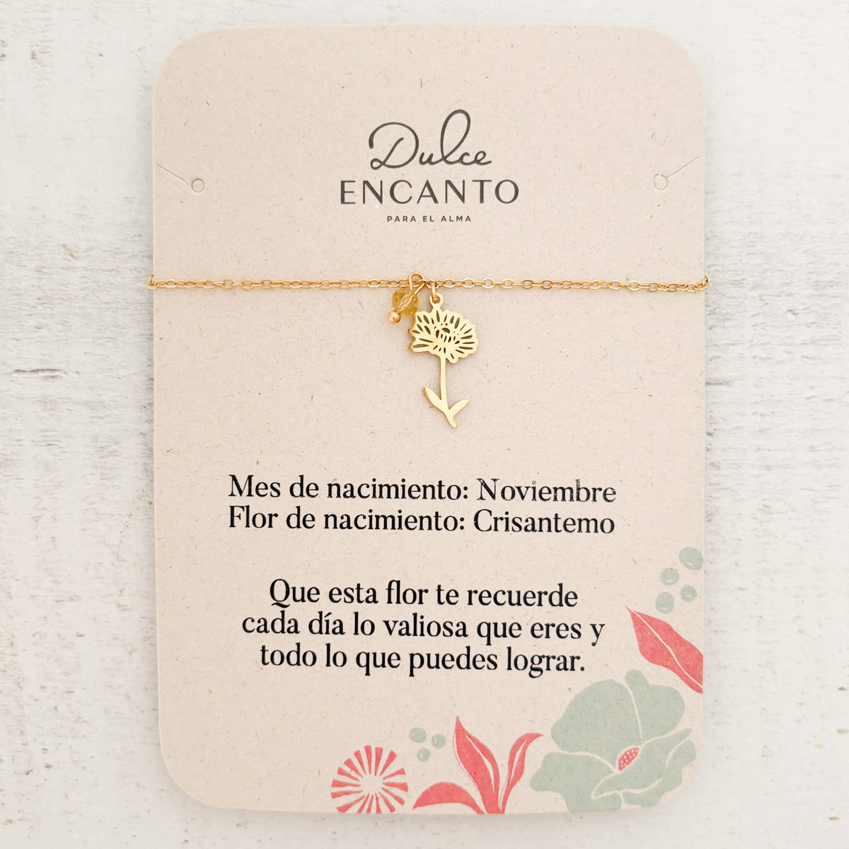 Pulsera Noviembre Flor Crisantemo de Nacimiento