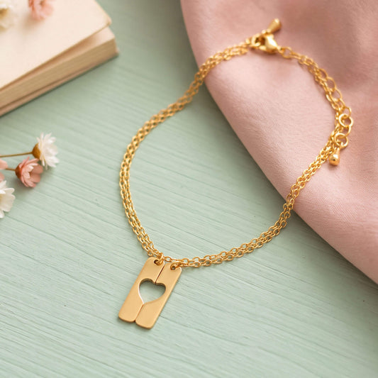 Pulseras set de 2 Corazón Unido Dorado Para Compartir Broche