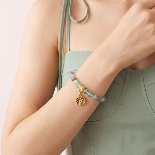 Pulsera Elástica Árbol de la Vida Cristales Verde