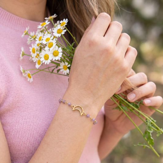 Pulsera Luna con Muranos Violeta con Broche