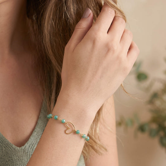 Pulsera Corazón con Muranos Verdes y Broche