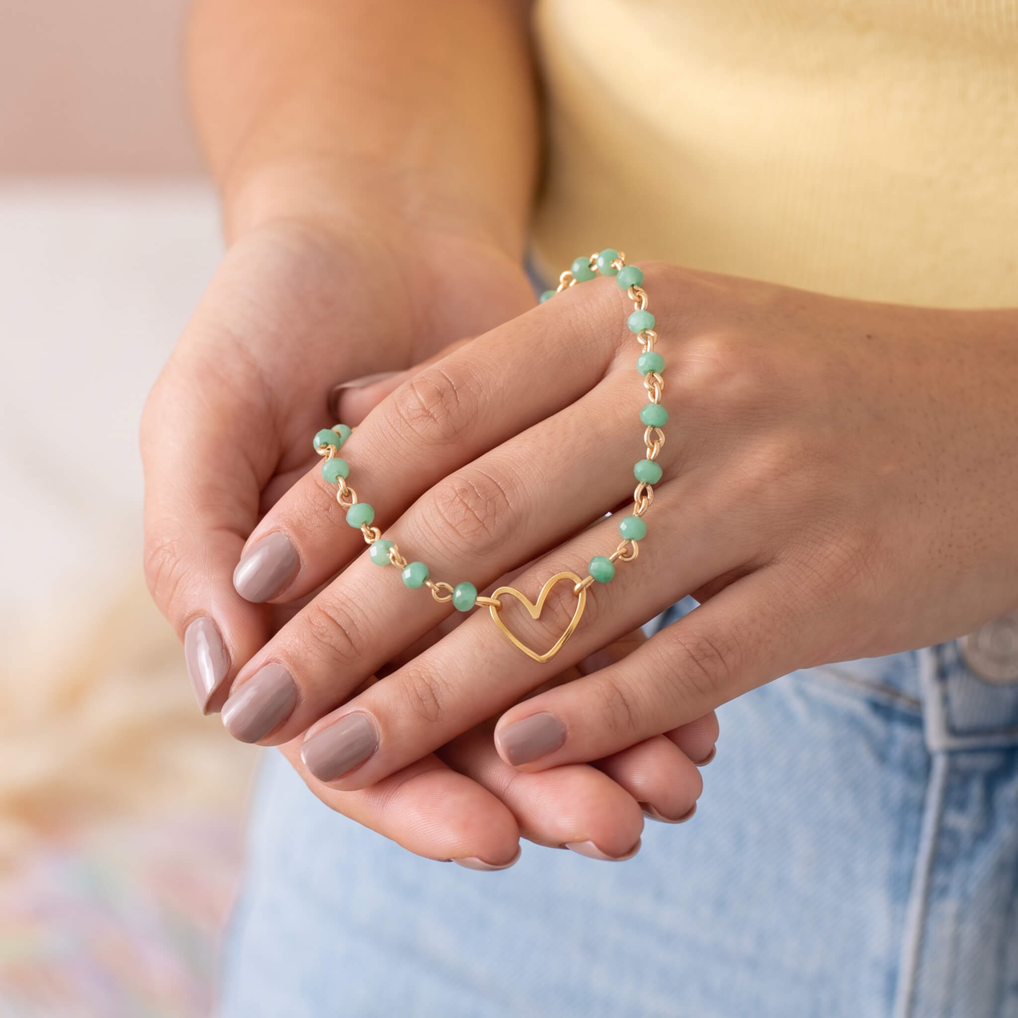 Pulsera Corazón con Muranos Verdes y Broche