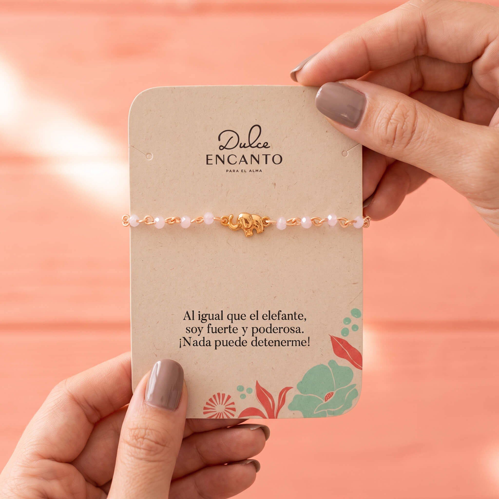 Pulsera Elefante con Muranos Rosados y Broche