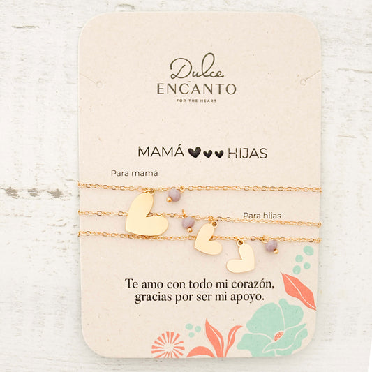 Pulseras Mamá e Hijas Corazones Murano Violeta x3 para Compartir