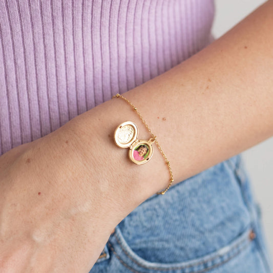 Pulsera Relicario Ovalado Mini Flores