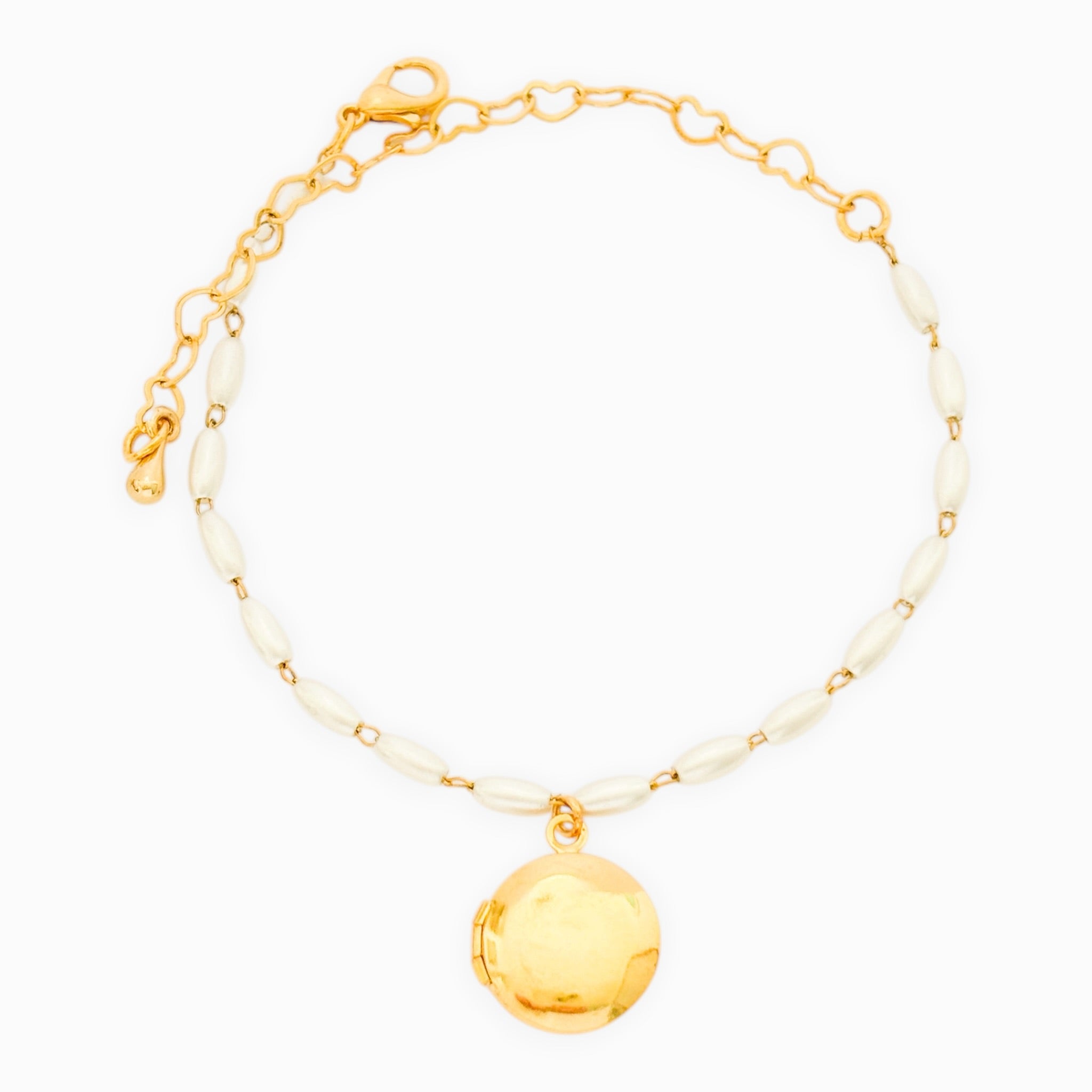 Pulsera Relicario Redondo Mini Liso con Perlas