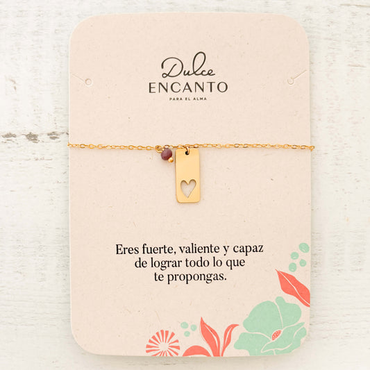 Pulsera Placa Corazón Calado Con Murano Violeta