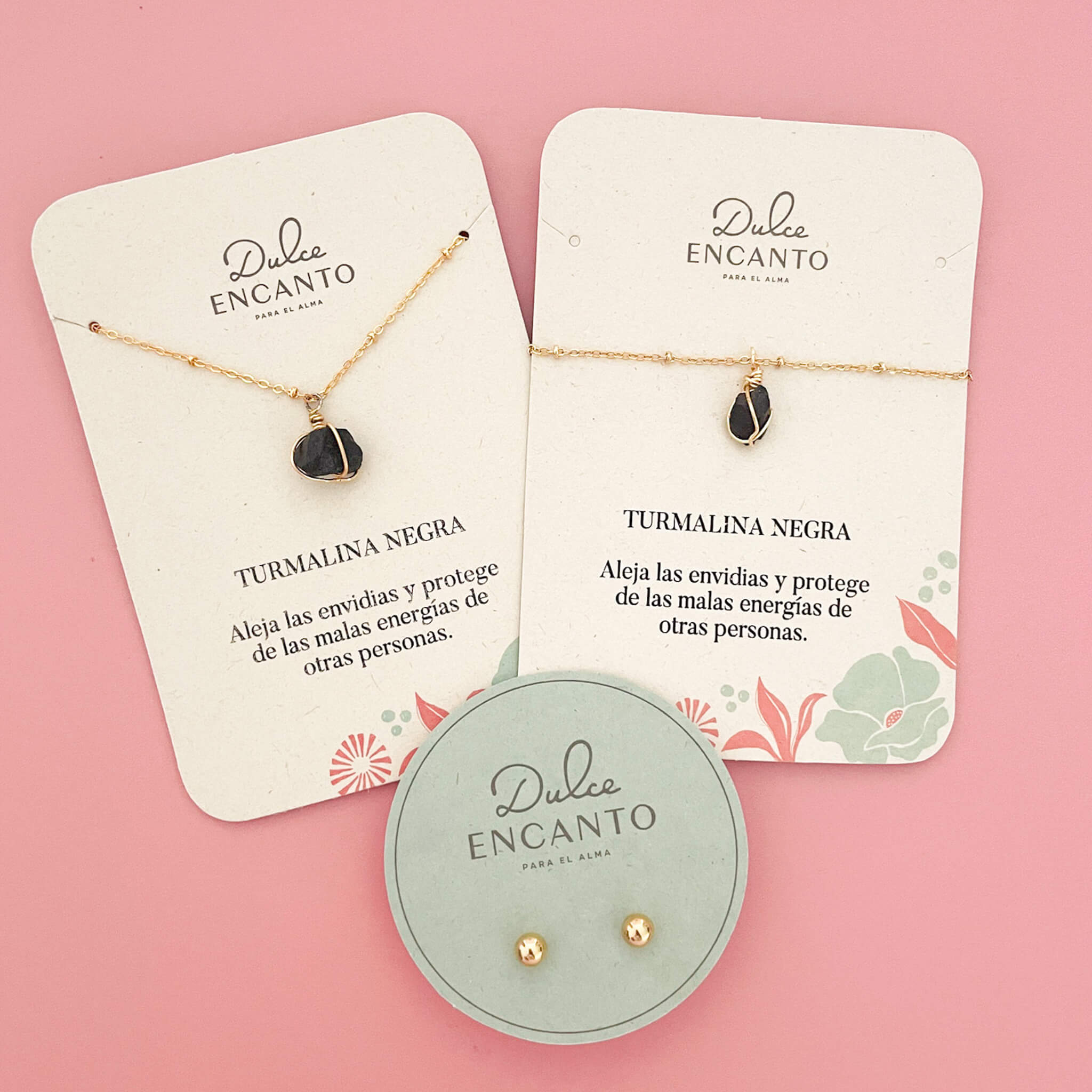 Set Cadena Turmalina Negra + Pulsera Turmalina Negra Broche + Topos