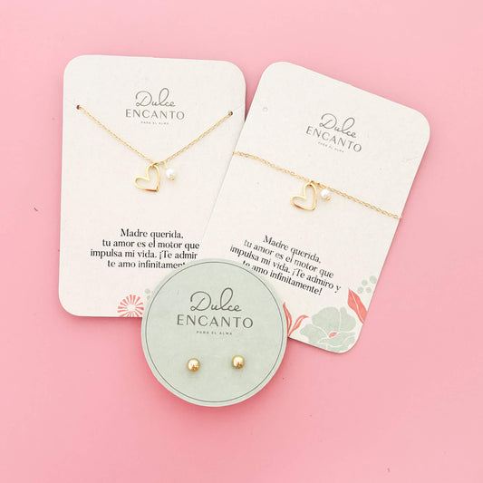 Set Cadena Corazón Perla + Pulsera Corazón Perla + Topos